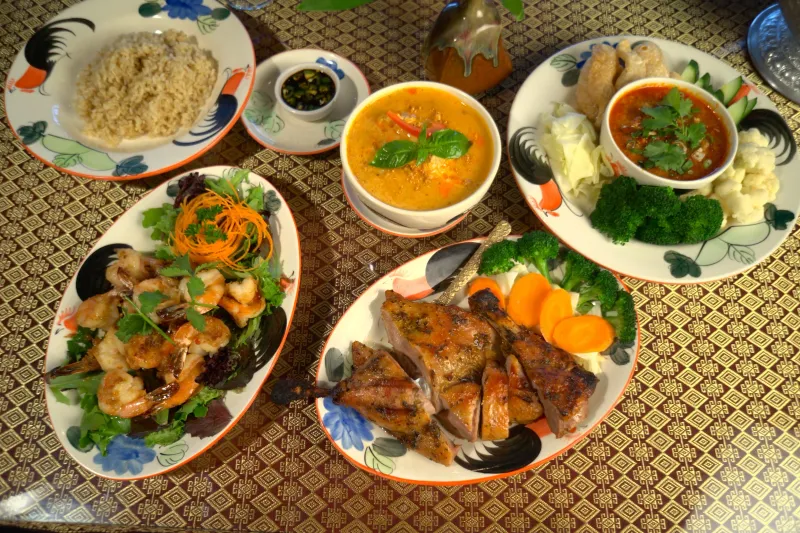 Dining room and dishes at Lemongrass Thai Cuisine