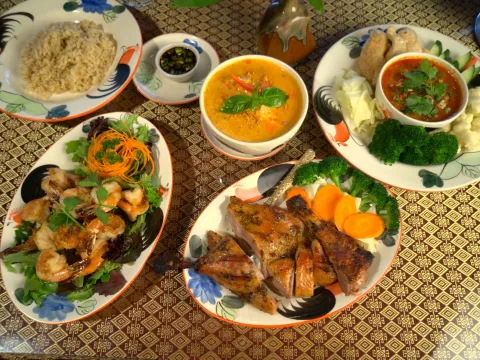 Dining room and dishes at Lemongrass Thai Cuisine