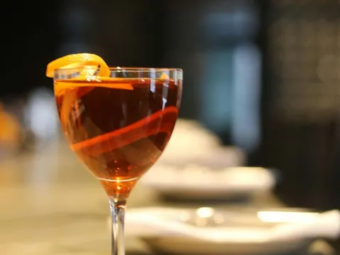 Amber cocktail served at the Tavernetta bar in Denver