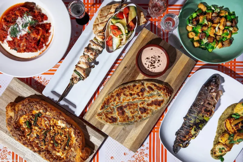 Dinner spread at Kachka