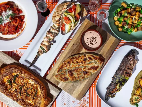 Dinner spread at Kachka