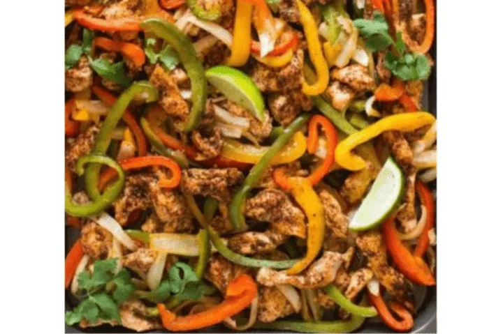 Chicken fajitas with peppers and onions at Portales Taqueria