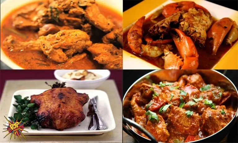 A collage of curry, seafood, tandoori chicken, and meat dishes from Sitar Indian Cuisine.