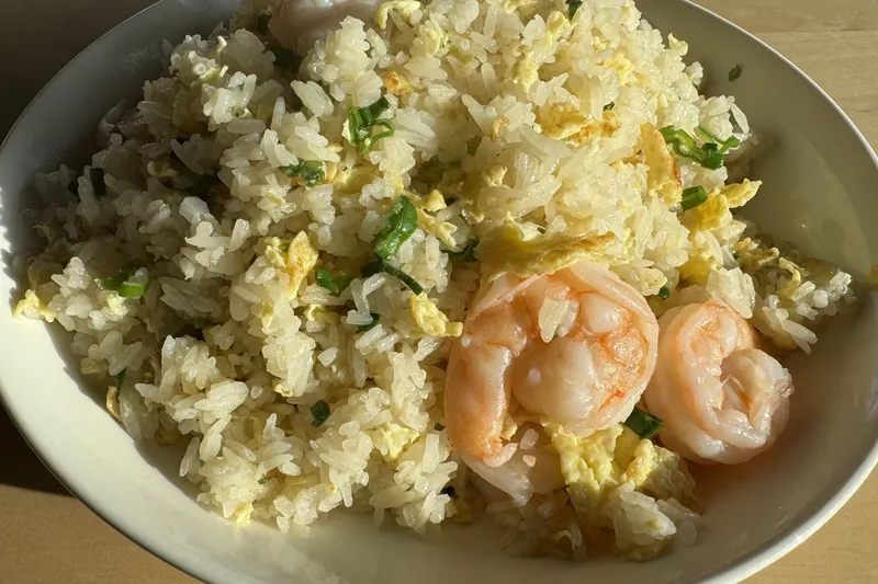 Plate of shrimp fried rice at Chez Xue