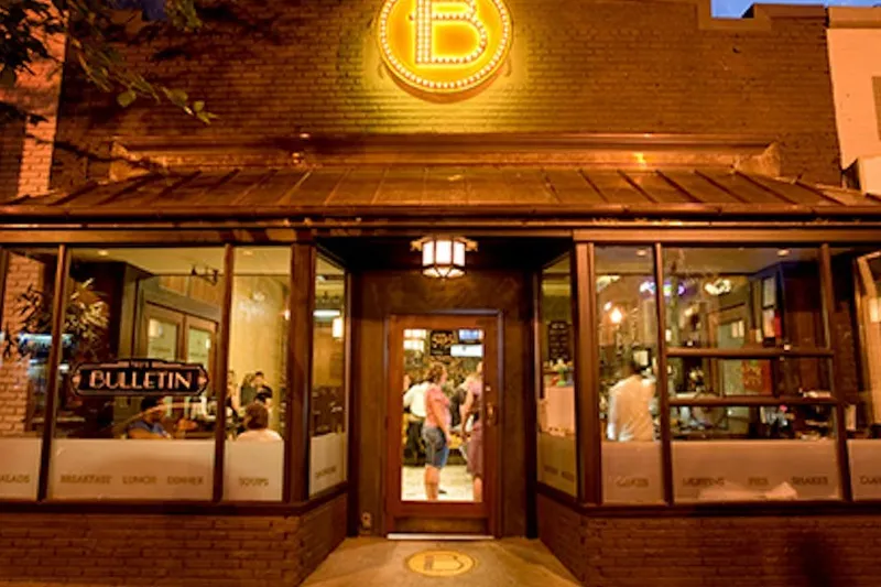 Ted's Bulletin's glowing storefront sign on Capitol Hill at night
