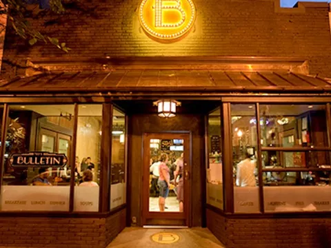 Ted's Bulletin's glowing storefront sign on Capitol Hill at night