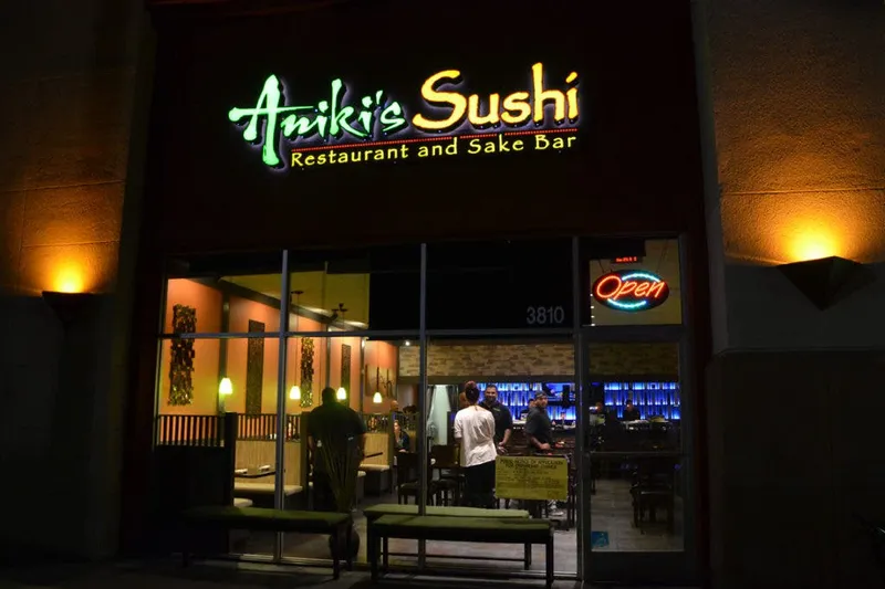 Illuminated storefront sign at Aniki's Sushi in Fremont