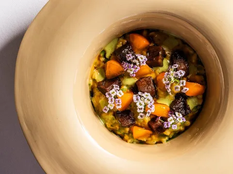 Risotto alle Nerano with wagyu beef cheek at Frasca Food and Wine