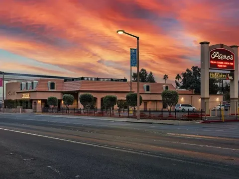 Exterior of Piero's Italian Cuisine at sunset