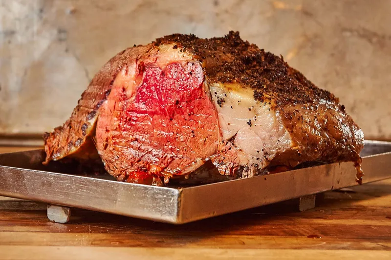 Sliced prime rib roast on a tray at Cleburne Cafeteria