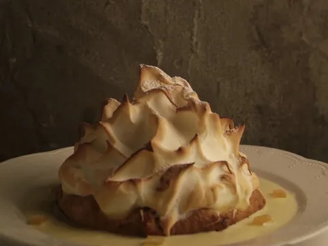 A torched meringue dessert with lemon custard at Al Forno
