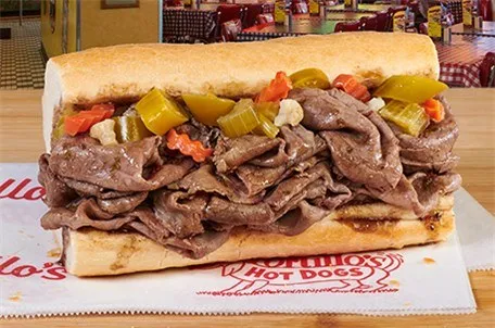 Italian beef sandwich with sweet peppers at Portillo's