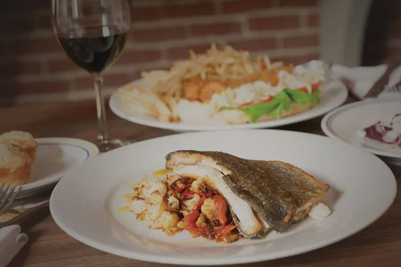 Pan-seared trout and a fried seafood platter at Public House