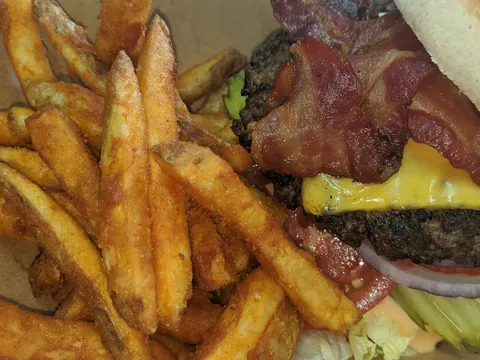 Burger and fries from Bob's Grill and Cafe