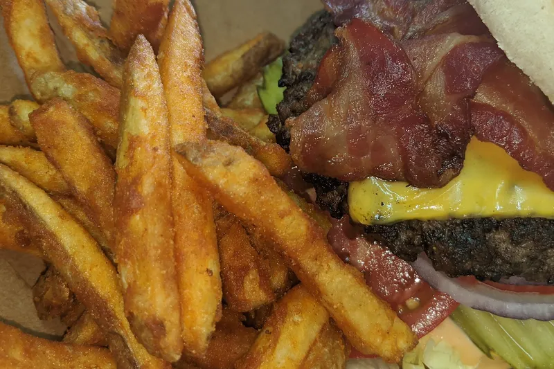 Burger and fries from Bob's Grill and Cafe