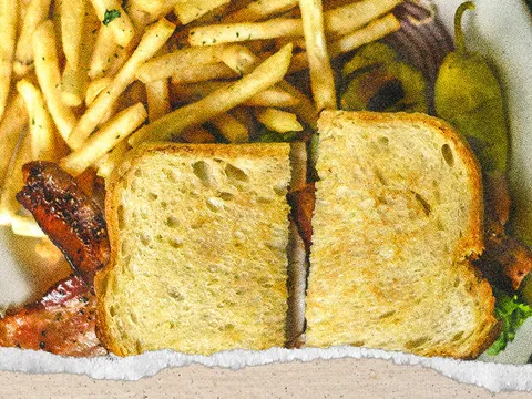 Club sandwich, fries, and cocktails at Bardenay