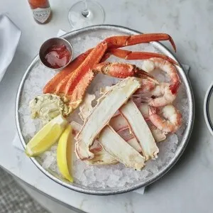Chilled crab legs and lobster claws at Harbor House