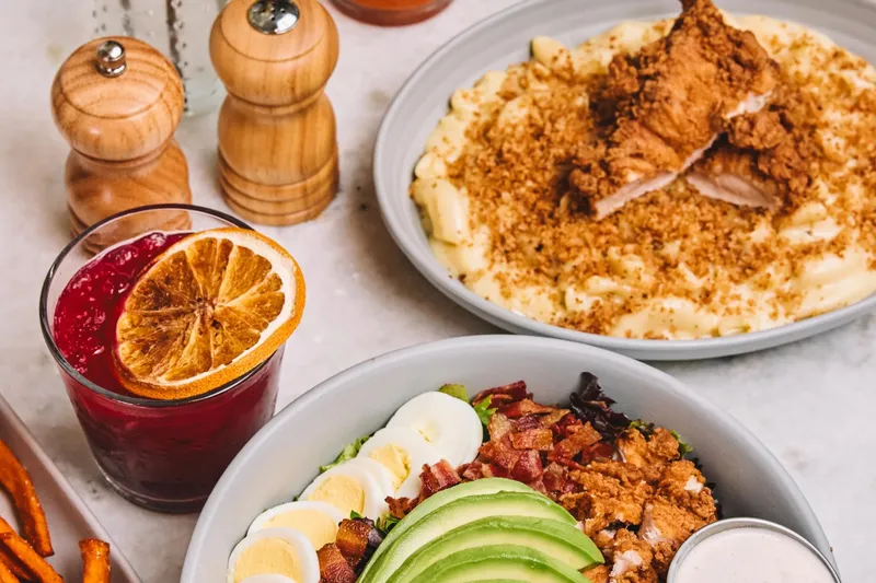Fried chicken mac and cheese, cobb salad, and cocktails at Kerbey Lane Cafe