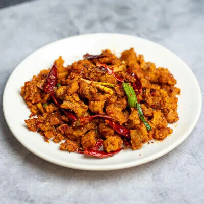 EMei Chongqing spicy chicken with dried red chiles and scallions