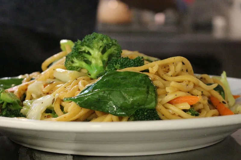 Stir-fried noodles with vegetables at Sherpa's Adventurers Restaurant & Bar