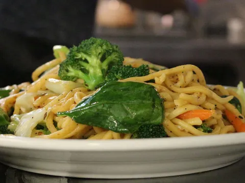 Stir-fried noodles with vegetables at Sherpa's Adventurers Restaurant & Bar