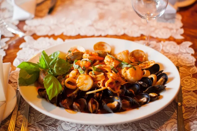 Seafood pasta with mussels, clams, shrimp and calamari at Filomena Ristorante