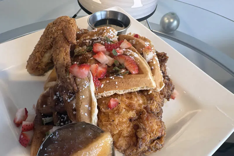 Chicken and waffles with strawberries from Alcenia's in Memphis.