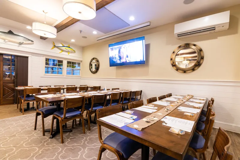 Empty dining room set for service at Big Fish Grill in Rehoboth Beach