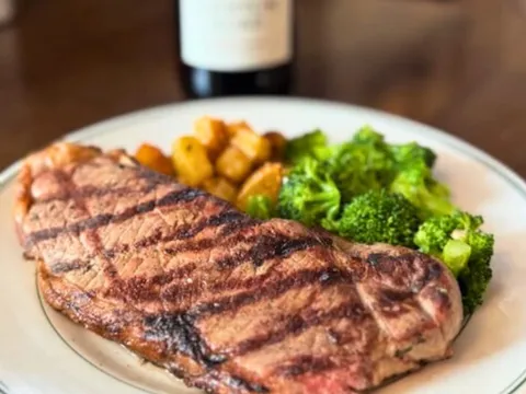 A grilled steak dinner with vegetables from Ale Mary's in Baltimore.