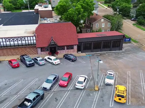 Aerial view of the Boondocks building and its parking lot in Jackson