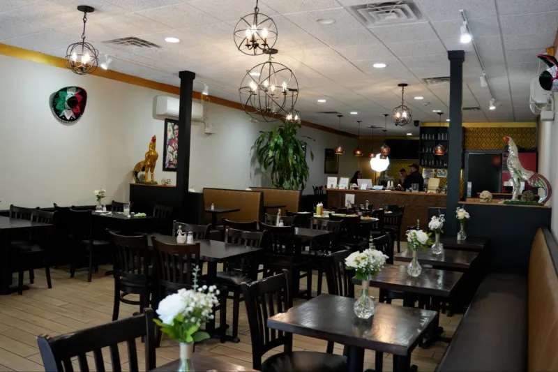Dining room with pendant lights at Taqueria Garibaldi