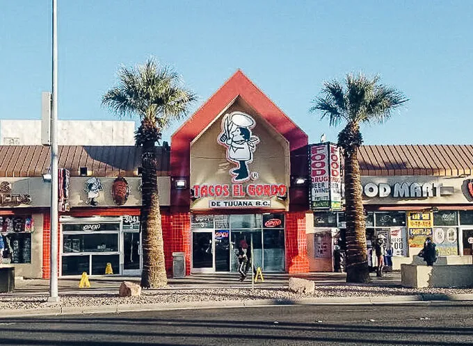 Exterior of the Tacos El Gordo restaurant on Las Vegas Boulevard