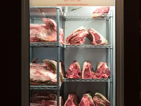 Dry-aging cabinet of steaks at Porterhouse